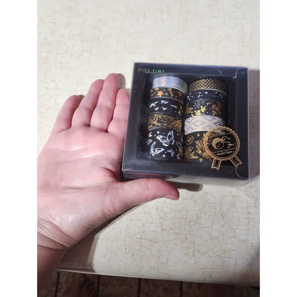 Black Gold Washi Tape Box Whimsy Goth Butterflies Stars Celestial Kawaii